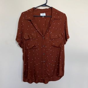 Brown polka dot button down shirt